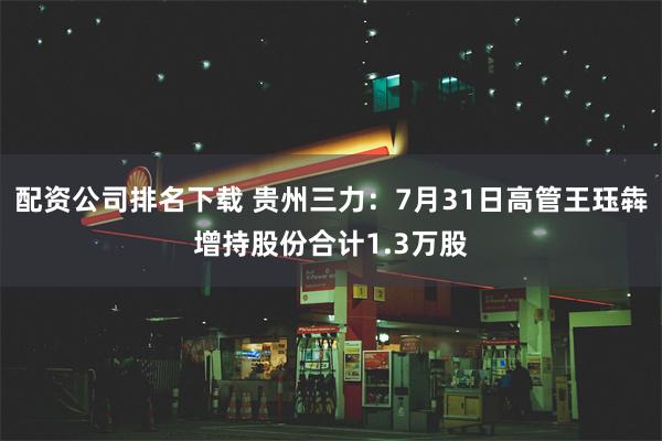 配资公司排名下载 贵州三力：7月31日高管王珏犇增持股份合计1.3万股